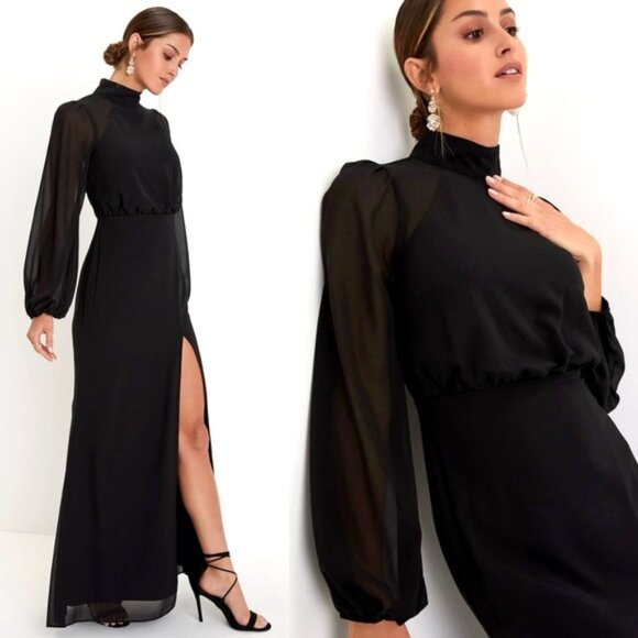 NWT Lulus Graceful Entrance Black Long Sleeve Backless Maxi Dress | Large - Picture 2 of 9